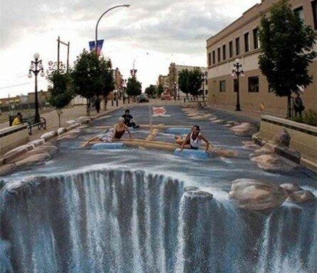 Amazing 3d street art waterfall