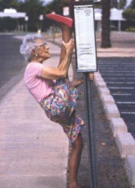 Funny old woman streching